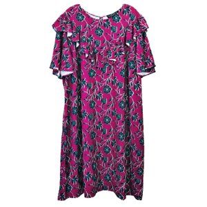 ELOQUII Viola Wine Floral Ruffle Shift Dress Plus Size 22